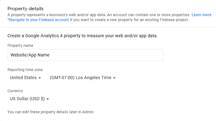 google analytics property setup